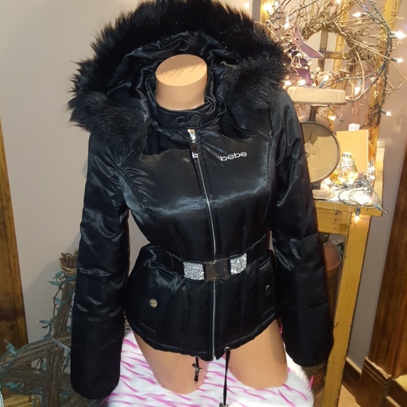 bebe Jackets & Blazers - Bebe logo down puffer hooded coat S black❌